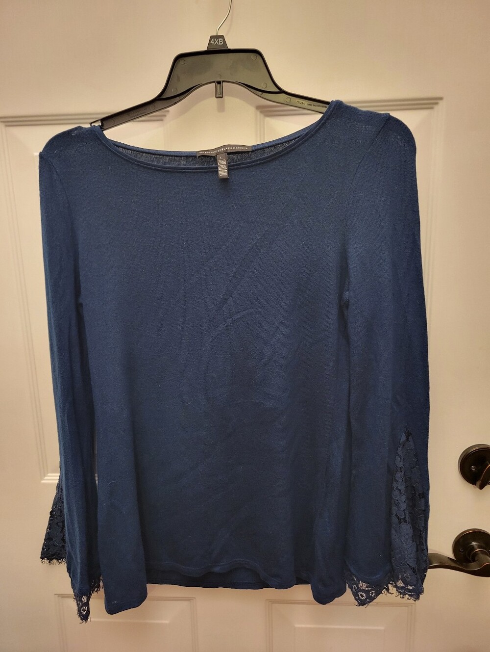 White House Black Market Blue Long-Sleeve Top with Lace Cuffs